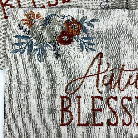 (2) Autumn Blessings Tapestry Placemats NWT pumpkins fall gray orange blue red - Picture 4 of 7